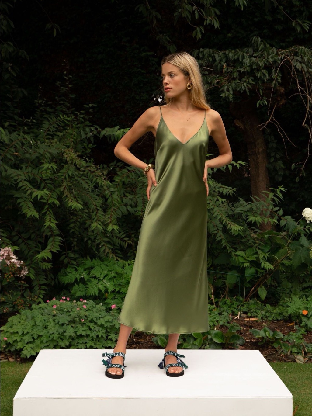 Olive Silk Midi Dress - Bridesmaid - The Own Studio London